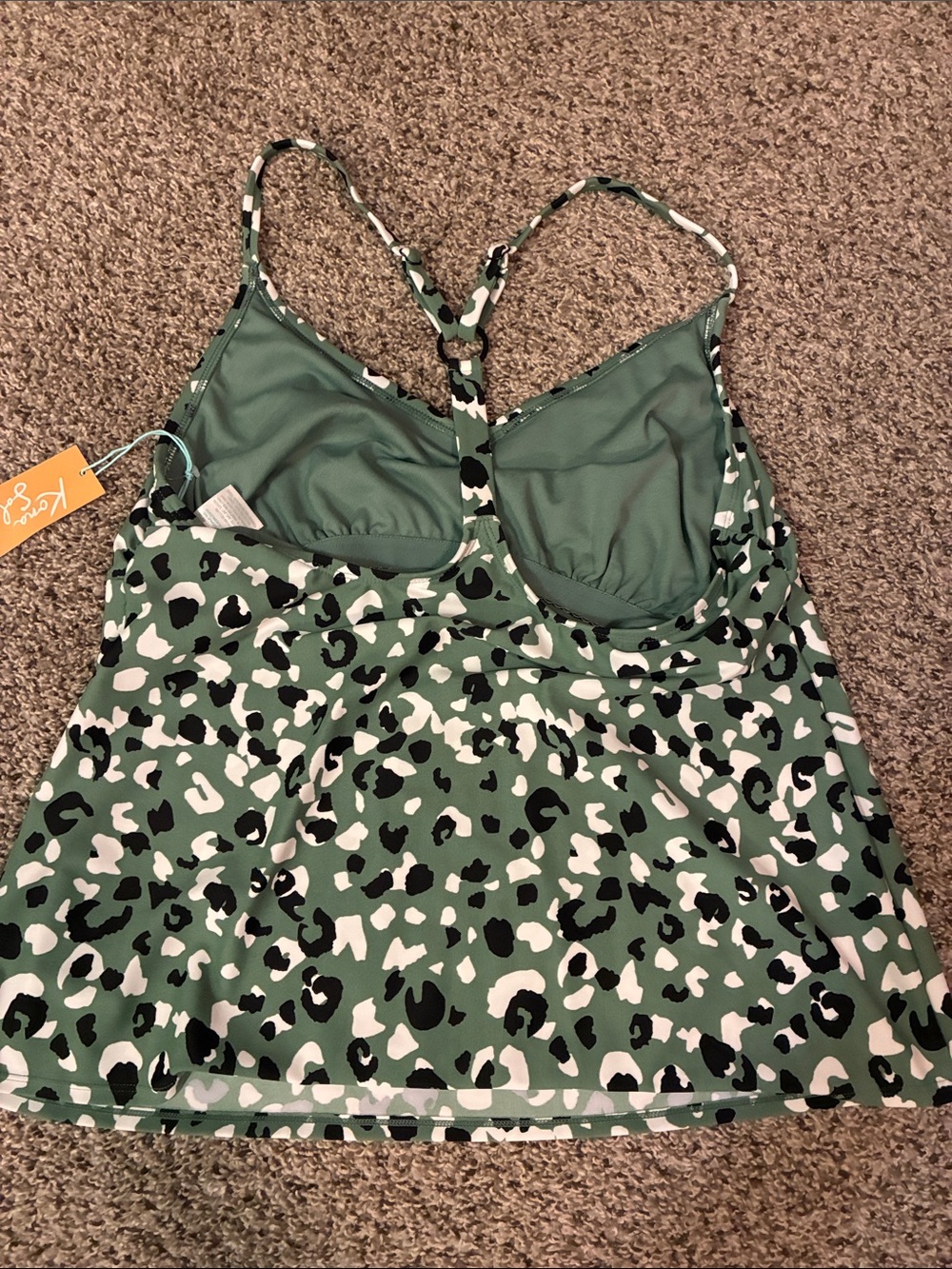 🎉 4/$25 NWT Kona Sol Green Leopard Print Racerback Camisole - Picture 2 of 4